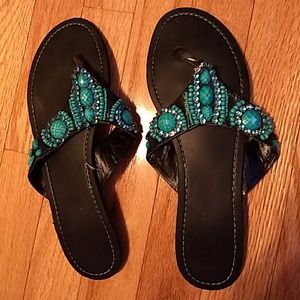 Turquoise Beaded Sandals or Flip Flops